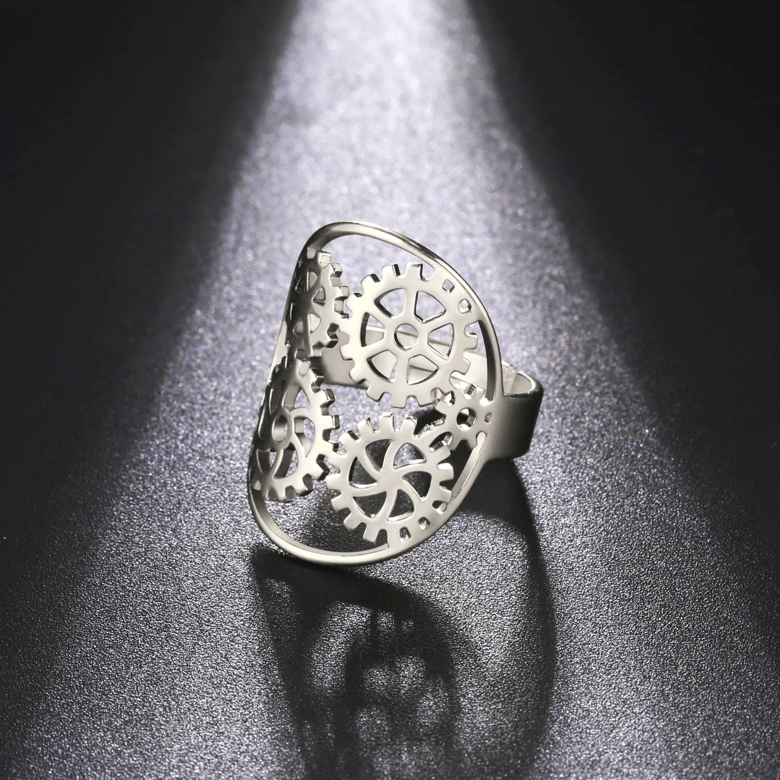Adjustable Stainless Steel Gear Ring for Men
