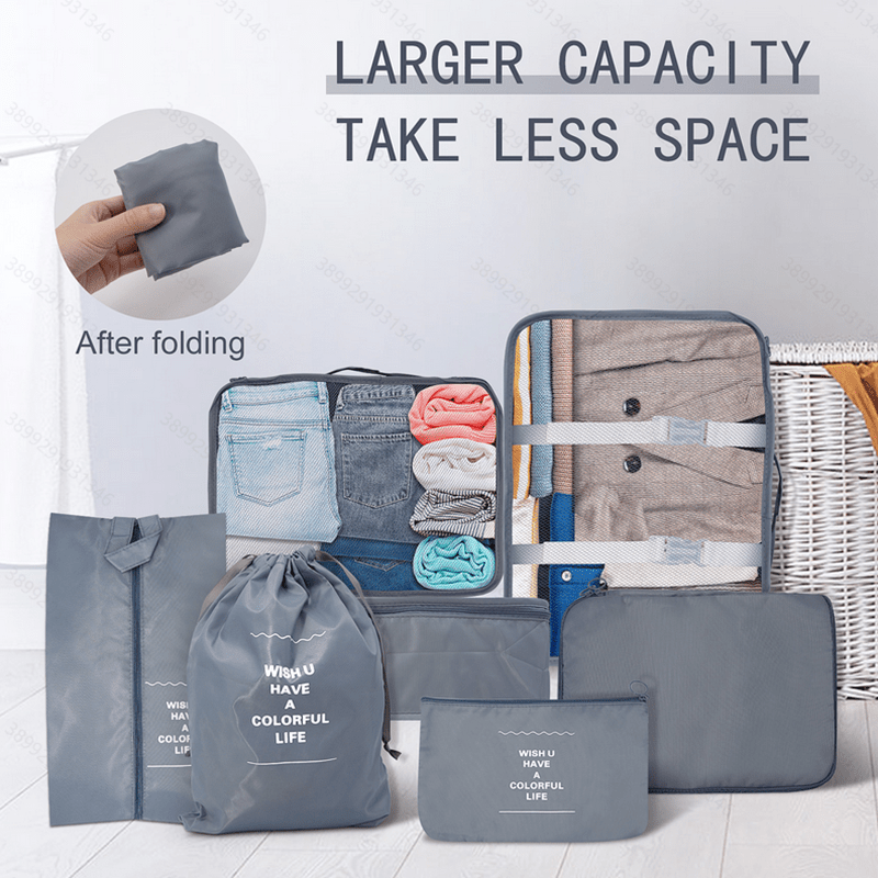 Bolsas De Almacenamiento De Viaje Juego de bolsas organizadoras de equipaje  de 9 piezas, ahorro de espacio plegable para vacaciones familiares (F)