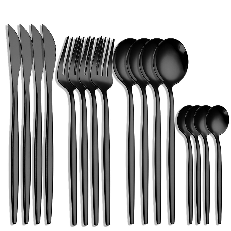 

16pcs, Modern Stainless Steel Cutlery Set - Includes Steak Knife, Dinner Fork, Soup Spoon, And Dessert Spoon - Perfect For Home And Restaurant Use