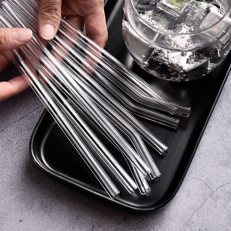 1set 8.2x8mm Reusable Clear Glass Straws Set For Smoothie Milkshakes  Drinkware Straw With Cleaning Brush