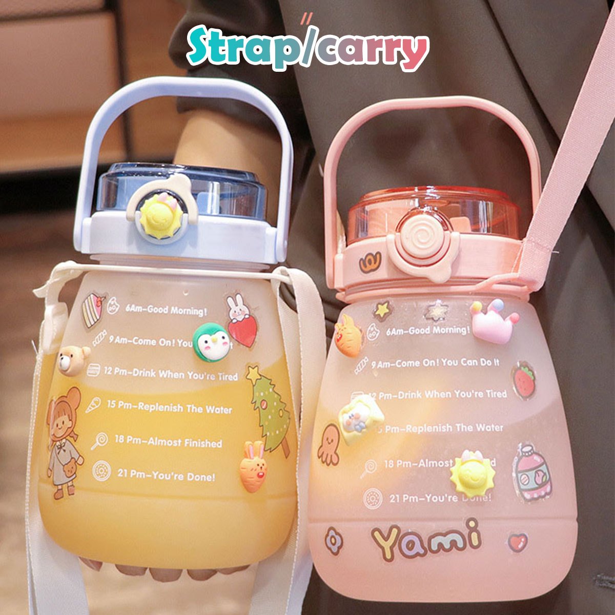 1.3l Kawaii Water Bottle With Straw And Sticker,kawaii Bear Water Bottle,kawaii  Portable Water Bottle,cute Water(blue)