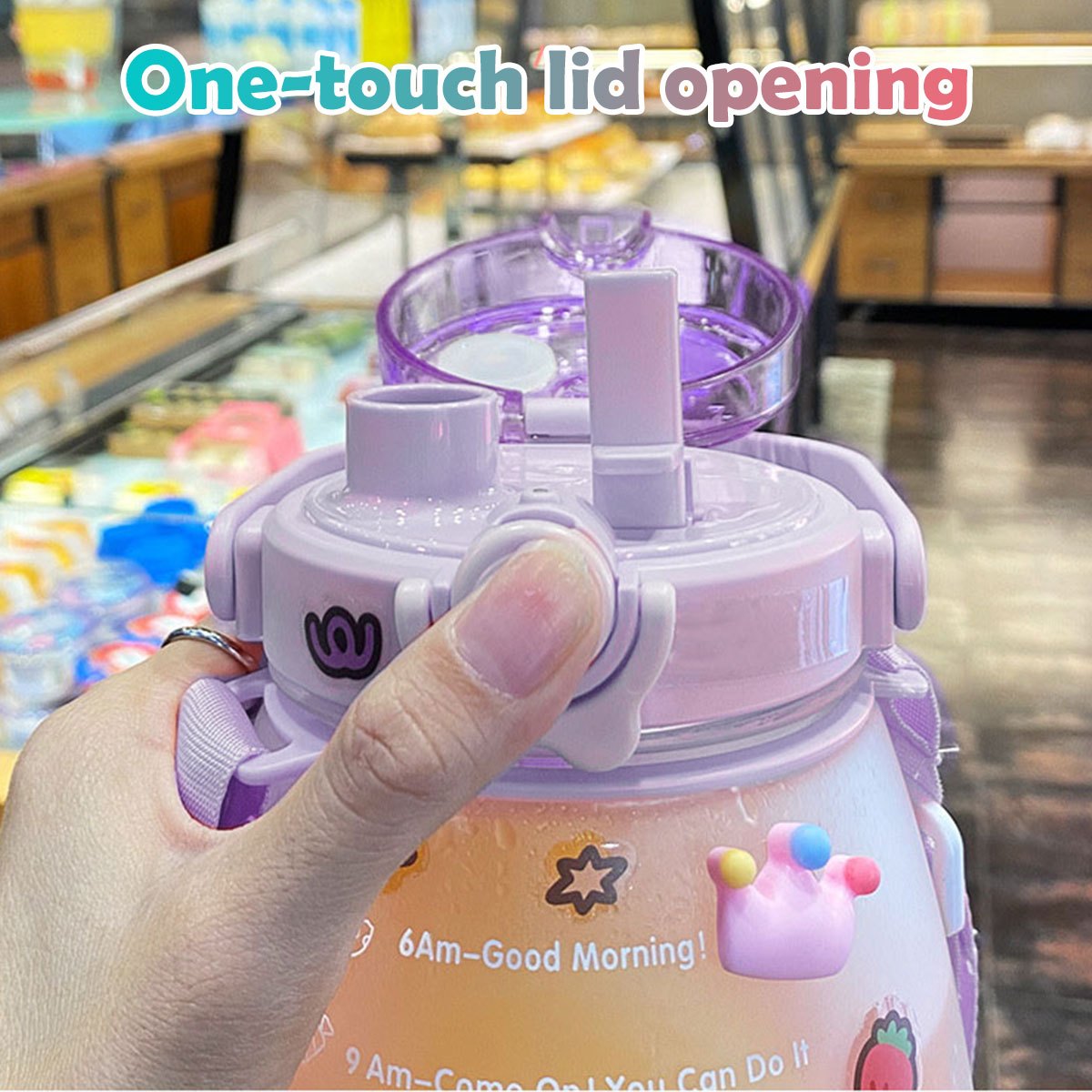 1300ml Drinking Water Bottle with Stickers Straw Cute Big Belly Water Jug  Cup