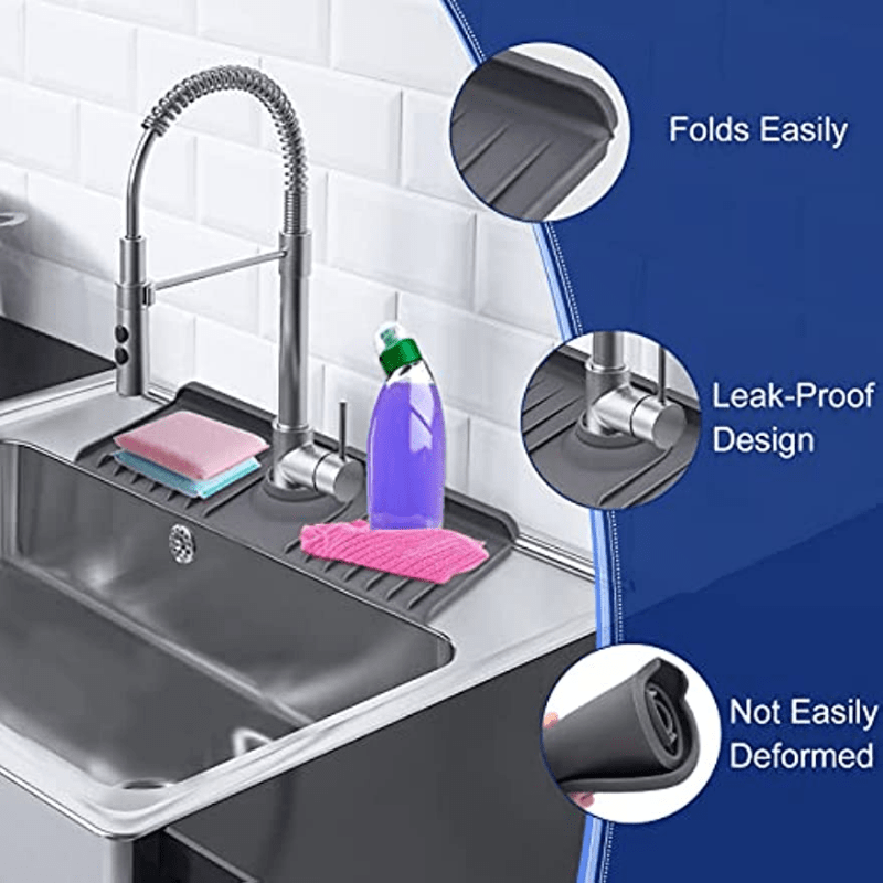 Ternal Sinkmat for Kitchen Sink Faucet, Silicone, Black, Splash Guard & Drip Catcher for Around Faucet Handle