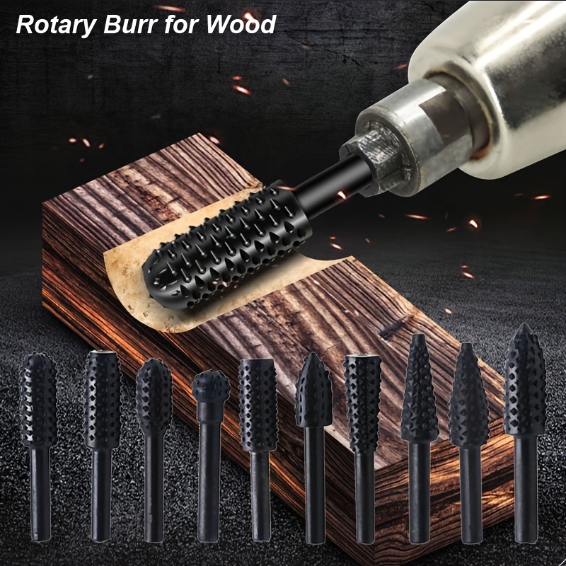 5/10pcs Rotary Burr Rasp Set Carbon Steel Wood Carving File Rasp Drill Bits  Fit For Rotary Tools For DIY Woodworking Wood Plastic Carving Polishing Gr