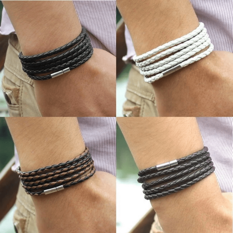 Punk Couple Bracelet, PU Leather Layer Charm Bracelet