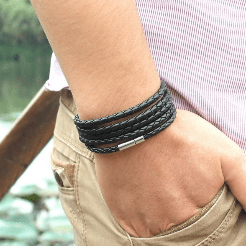 Punk Couple Bracelet, PU Leather Layer Charm Bracelet