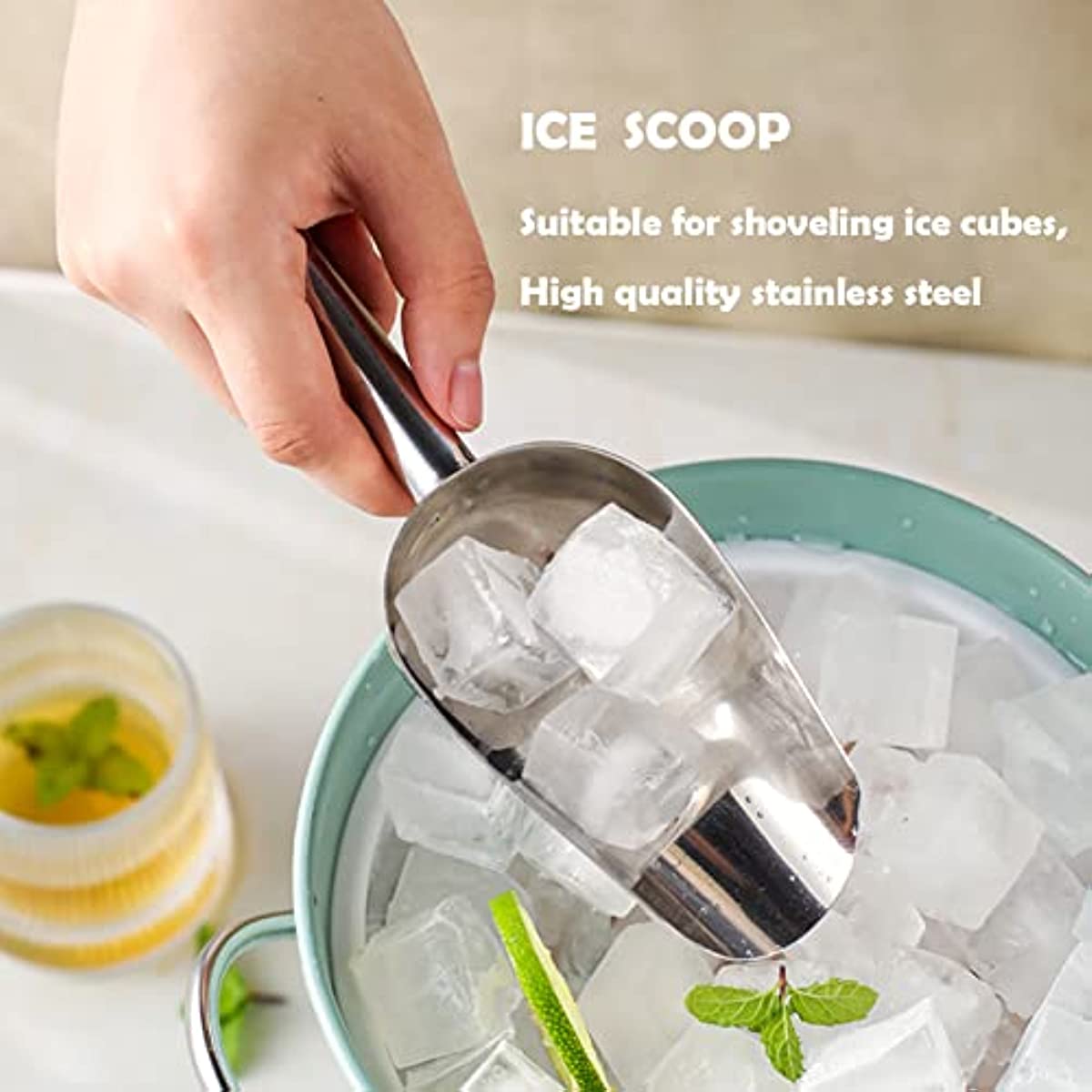 Stainless Steel Ice Scooper, Small Metal Food Candy Scoop for Kitchen Bar  Party Wedding, Thickened material, Dishwasher Safe. (8 OZ)