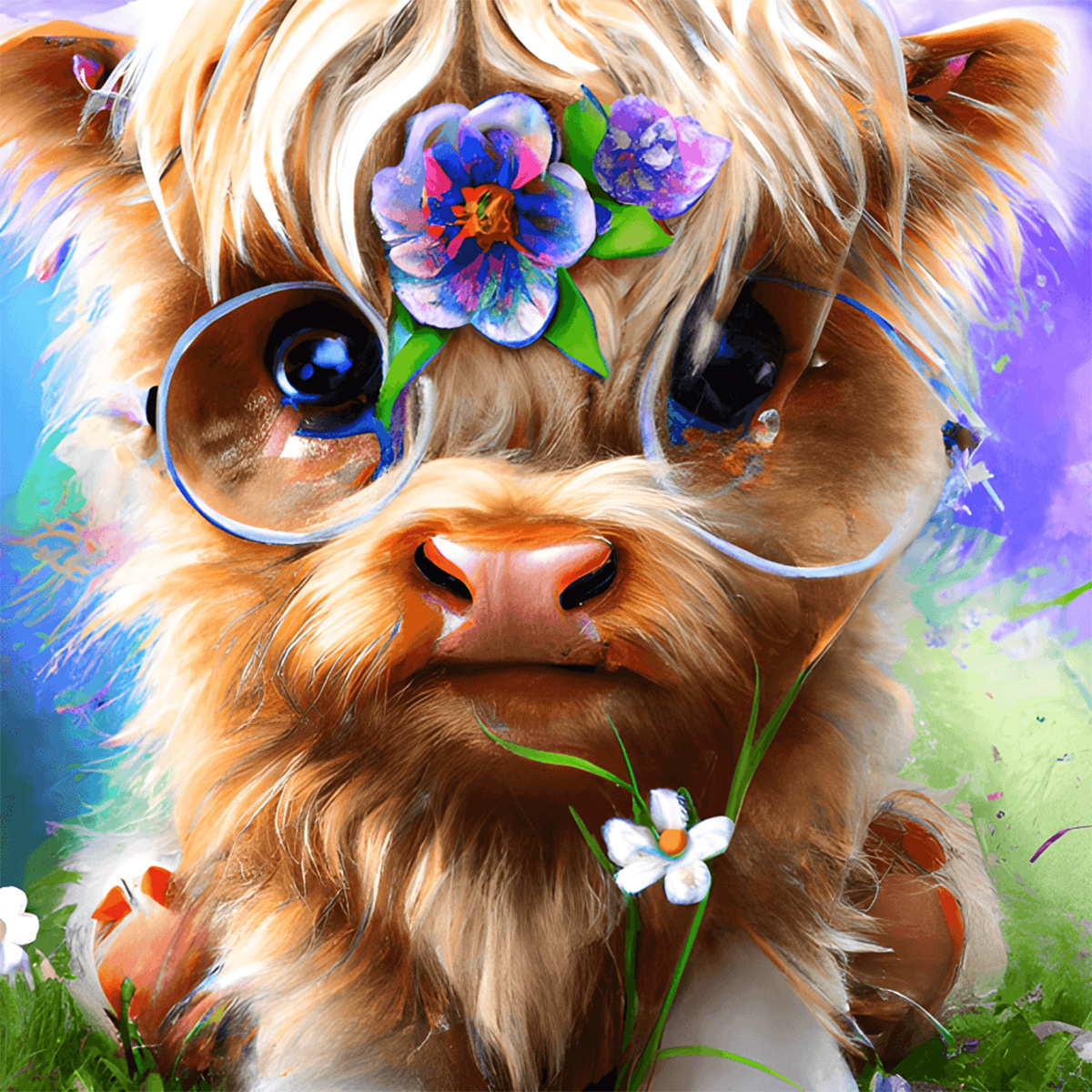

1pc Artificial Diamond Painting Kits Happy Chibi Highland Cow With Mane Artificial Diamond Painting Kits For Adults, 20x20cm/7.9*7.9inch, Frameless