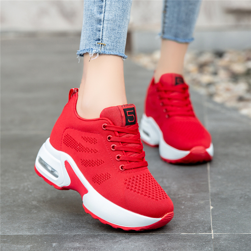 

Women's Breathable Knit Sneakers, Low-top Casual Sport Shoes With Internal Height Increase