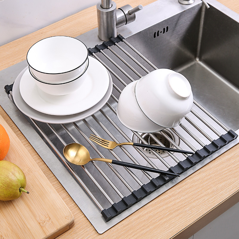 Over-the-sink Dish Drying Rack, Fold-able Kitchen Drying Mat