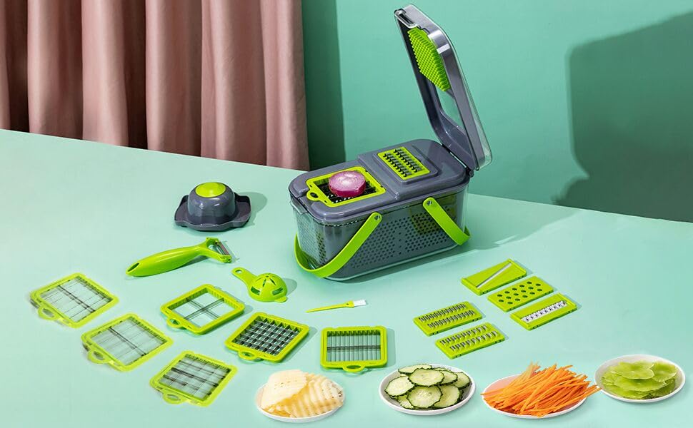 22in1 Vegetable Chopper And Fruit Slicer With 13 Blades - Temu