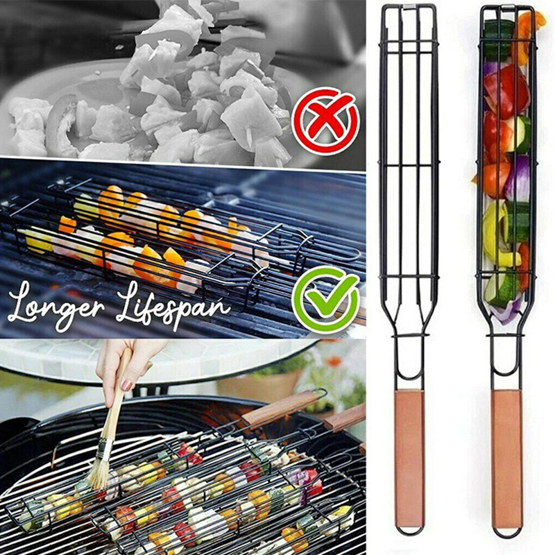 3pcs Camping Barbacoa Barbacoa Asar Cesta Parrilla De Carbón Al Aire Libre  Parrilla Herramientas Portátil Antiadherente Asar Carne Accesorios Picnic A