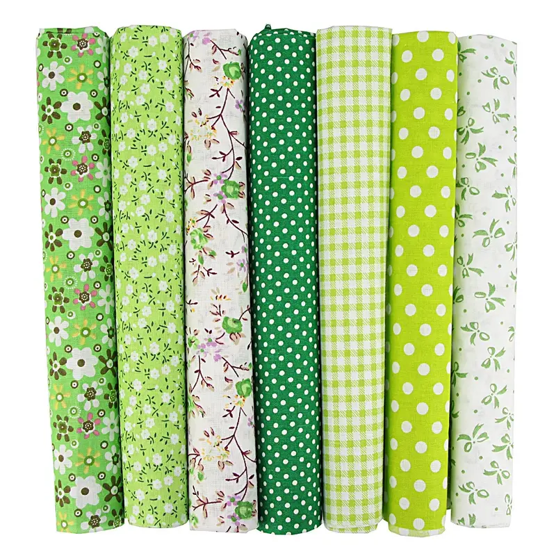 Quilting Fabric Gece 7pcs 20x20 inches (50cmx50cm) 7 Patterns Green Leaves  Flowers Cotton Fabric Squares Quilting Sewing Precut Square Sheets for