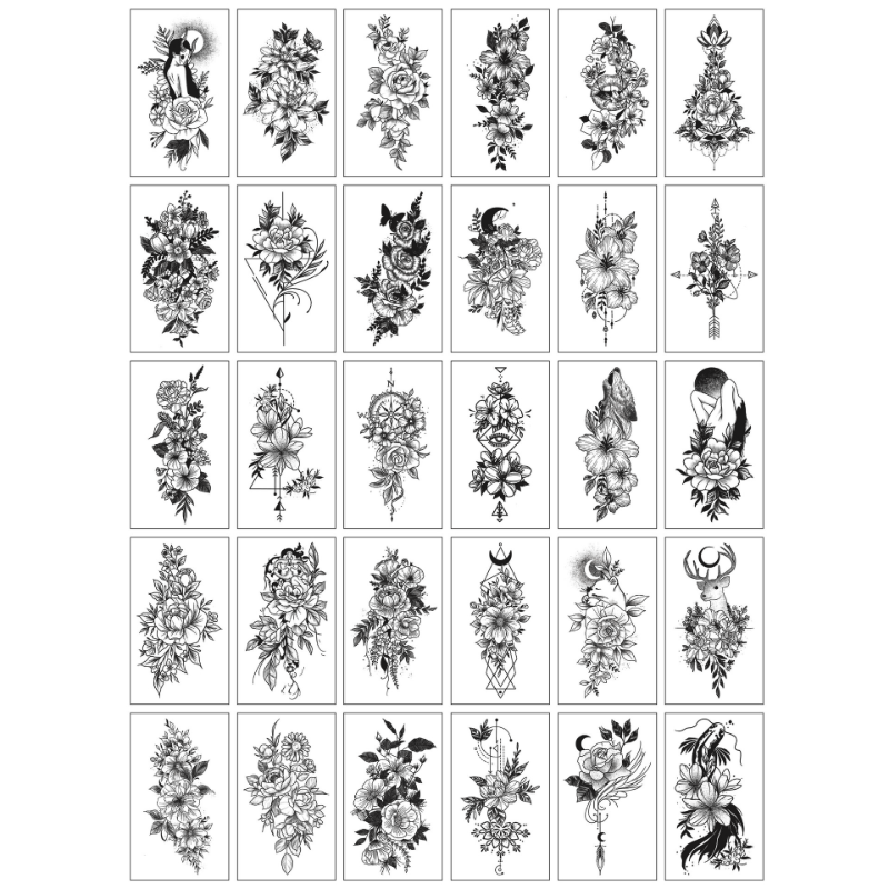 30 Sheets Of Style Flower Tattoo Stickers, Dark Tie Waterproof Men's And Women's Long-lasting Simulation Flower Arm Semi-permanent Flower Sexy Clavicle