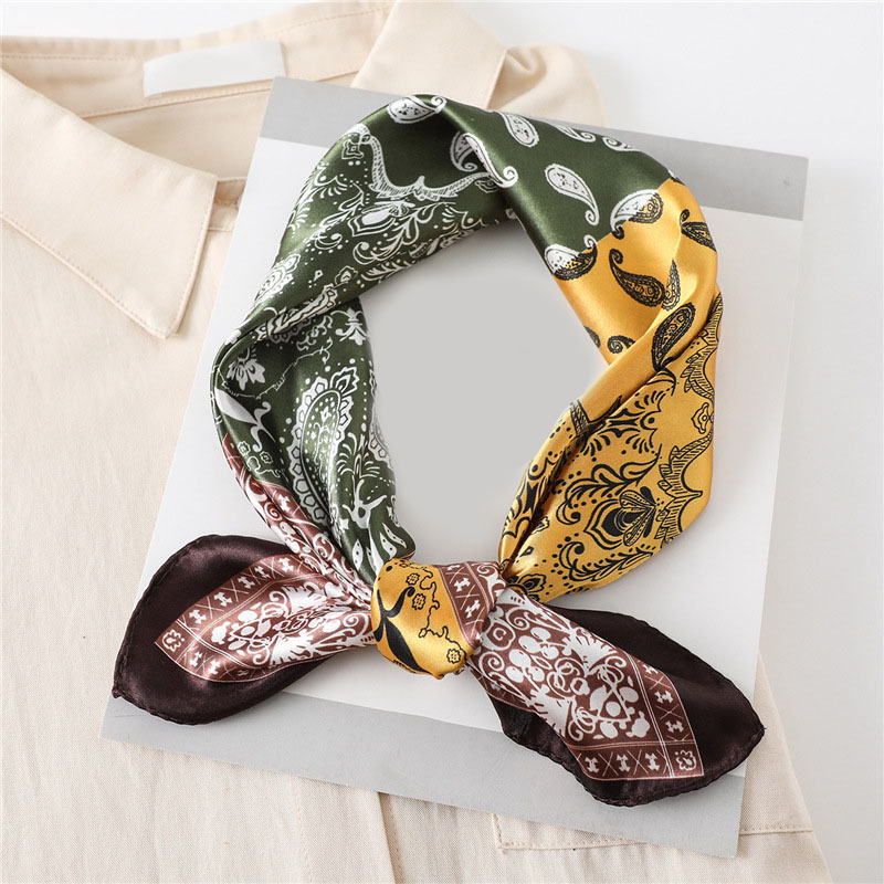 Brown Big Square Scarf Classic Bandana Satin Neckerchief Imitation