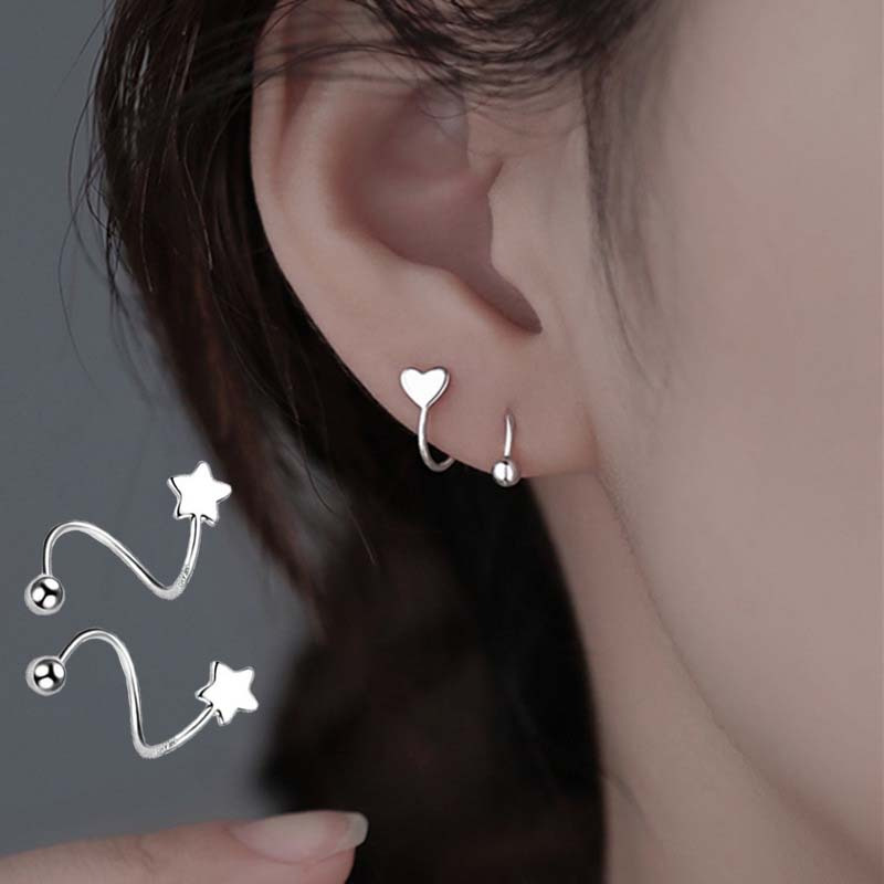 Stainless Steel Screw Ball Star Heart Ear Bone Mini Stud Earrings