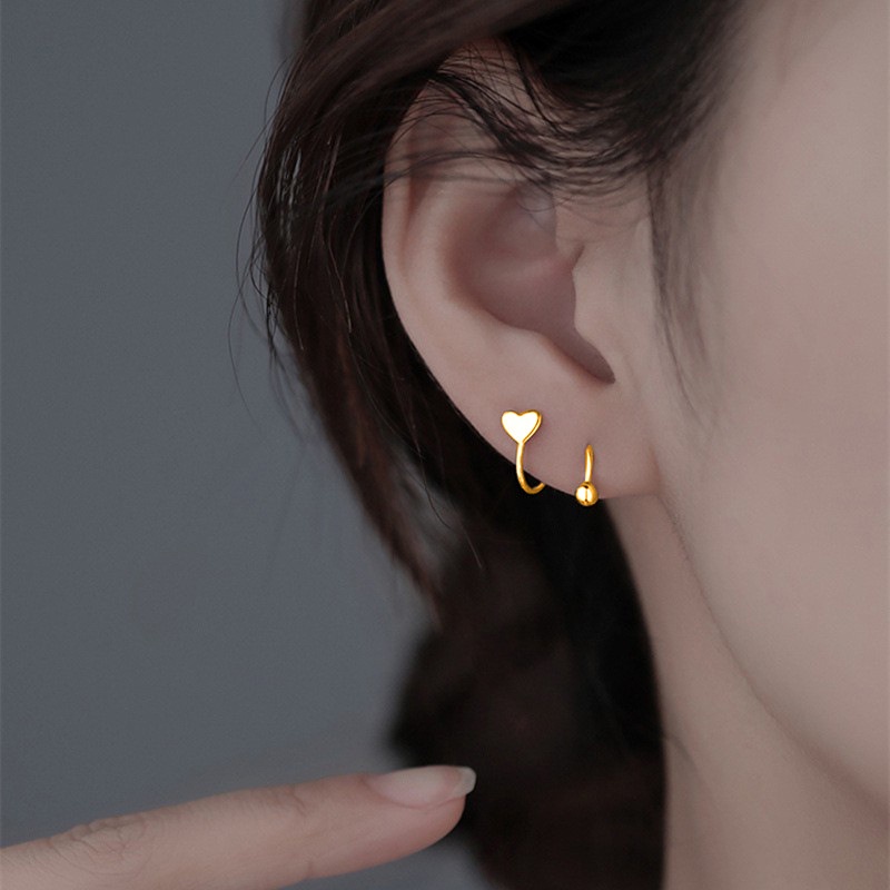 Stainless Steel Screw Ball Star Heart Ear Bone Mini Stud Earrings