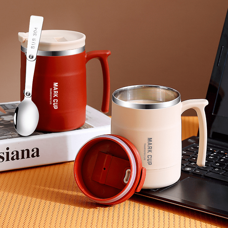 Stainless Steel Insulated Coffee Mug with Sliding Lid Vacuum Travel Mug  with Handle Camping Tea Flask for Hot Cold Drinks