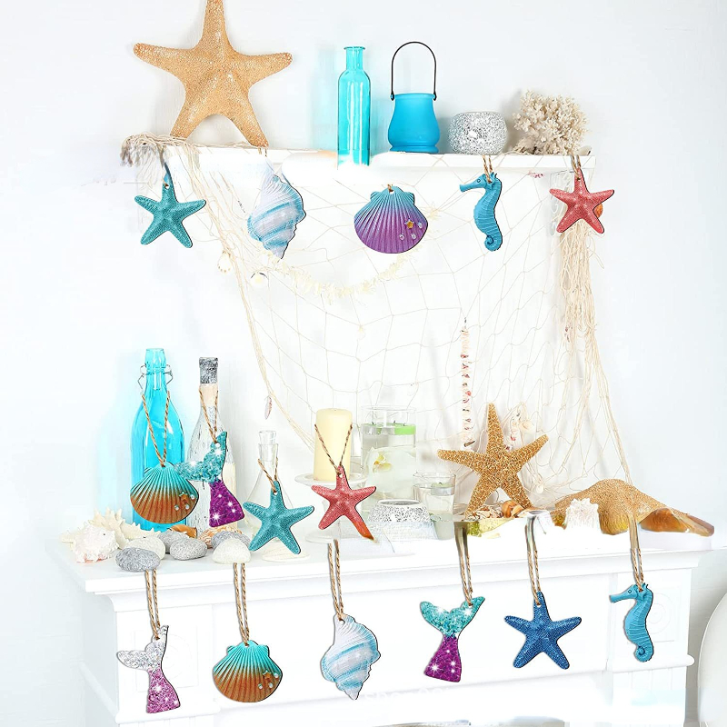 A Collection Of Nautical Decorations Featuring Shells And Starfish In  Bright Colors Stock Photo, Picture and Royalty Free Image. Image 204019375.
