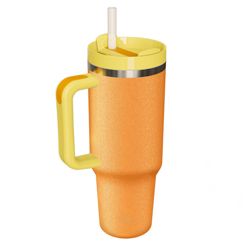 Insulated Straw Mug 40oz Tum-bler With Handle Portable Non-Spill Coffee  Travel Mug With Stainless Straw Thermos Water Bottle