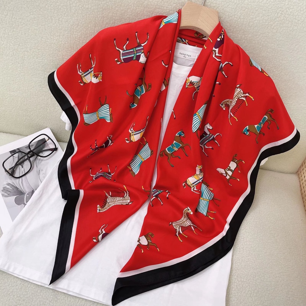 Flower Print Square Scarf Block Shawl Women Casual Head Wrap