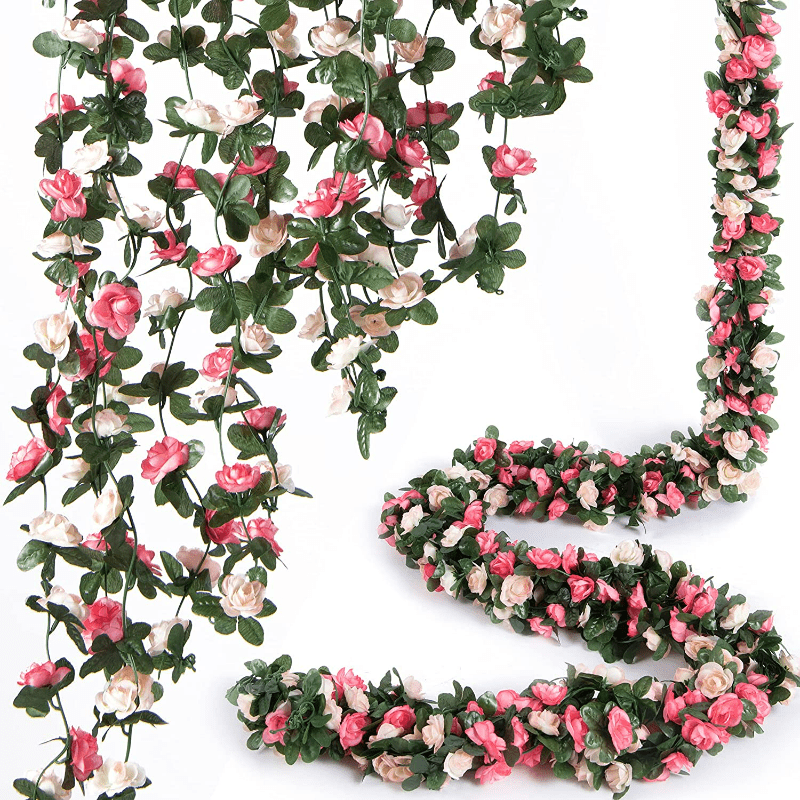 1/14pcs Artificial Rose Flower Hanging Vine, Green Artificial Plant Rattan  Vine Leaves, Artificial Vines With Camellia Rose Leaf, DIY Wreath Accessori