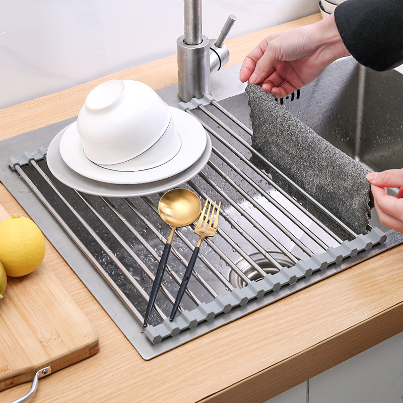 Stainless Steel Roll Up Dish Drying Rack - Over The Sink Kitchen Drainer -  Foldable Mat For Easy Storage - Temu United Arab Emirates