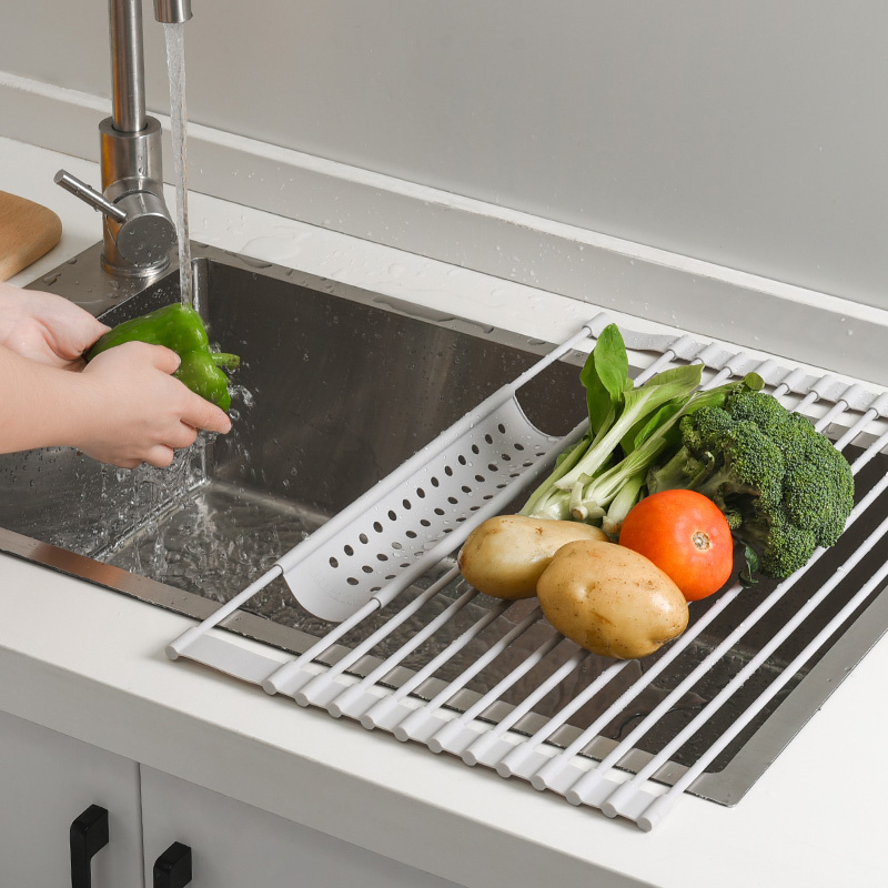 Stainless Steel Roll Up Dish Drying Rack - Over The Sink Kitchen Drainer -  Foldable Mat For Easy Storage - Temu United Arab Emirates