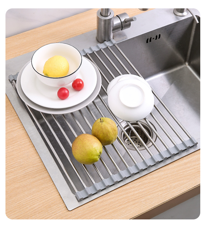 Stainless Steel Roll Up Dish Drying Rack - Over The Sink Kitchen Drainer -  Foldable Mat For Easy Storage - Temu United Arab Emirates