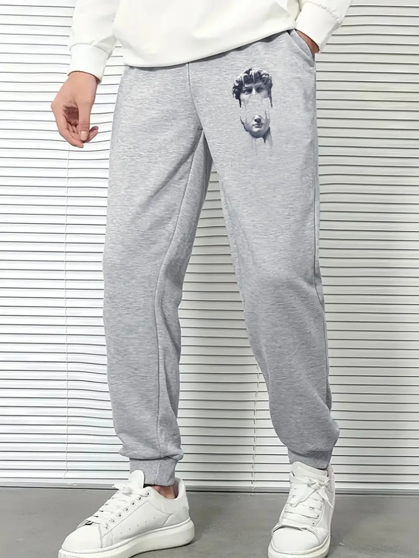 Men's Stylish Sculpture Graphic Sweatpant, Casual Oversized Loose