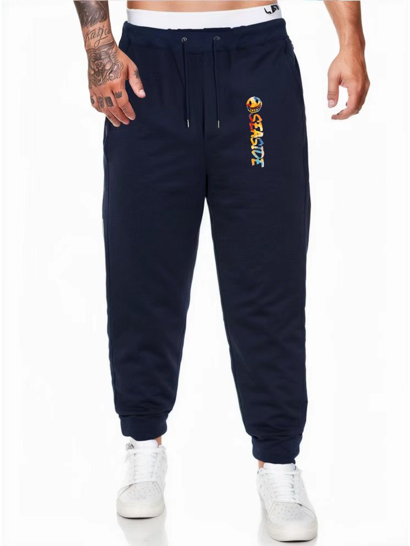 Pantalones De Chándal Con Cordón Y Gráfico De Cara Sonriente De