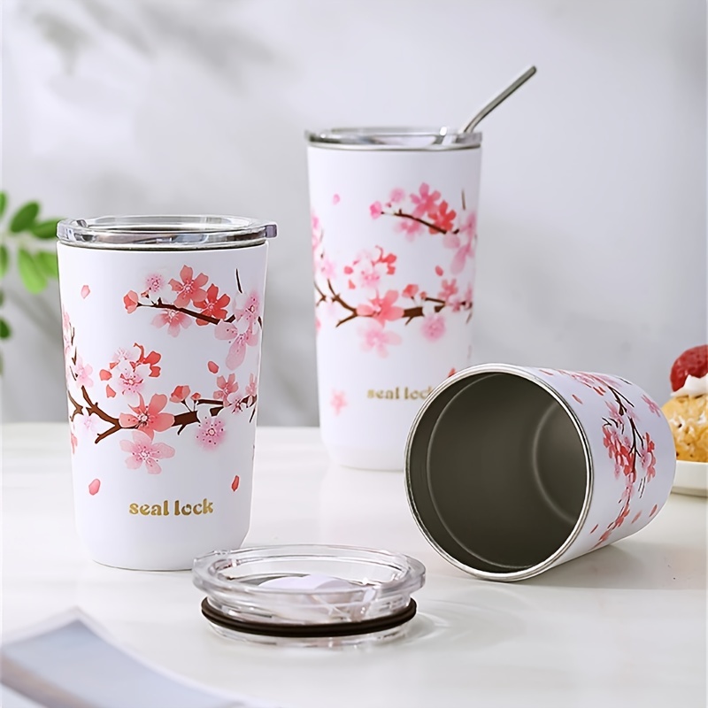 Cherry Ceramic Water Cup With Lid Spoon Heat - Temu