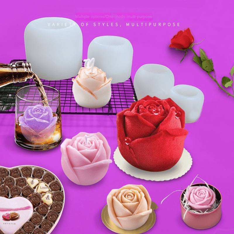 2pcs 3D Rose Silicone Molds, Valentine's Day Rose Candle Mold,Large And  Small Flower Rose Resin Mold ,Rose Ice Mold
