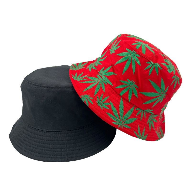 Leaf Print Reversible Bucket Hat Hip Hop Couple Beach Sun Hat