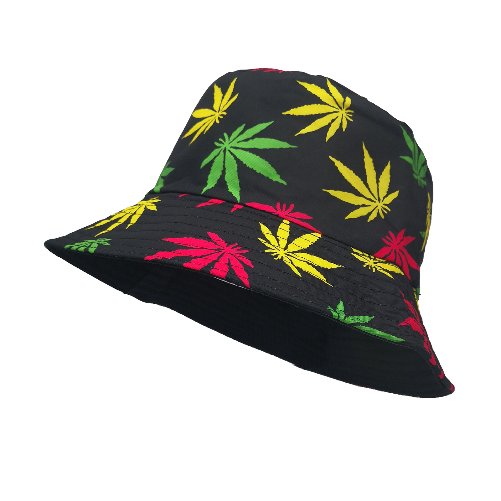 Leaf Print Reversible Bucket Hat Hip Hop Couple Beach Sun Hat