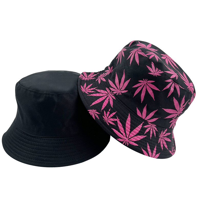 Leaf Print Reversible Bucket Hat Hip Hop Couple Beach Sun Hat