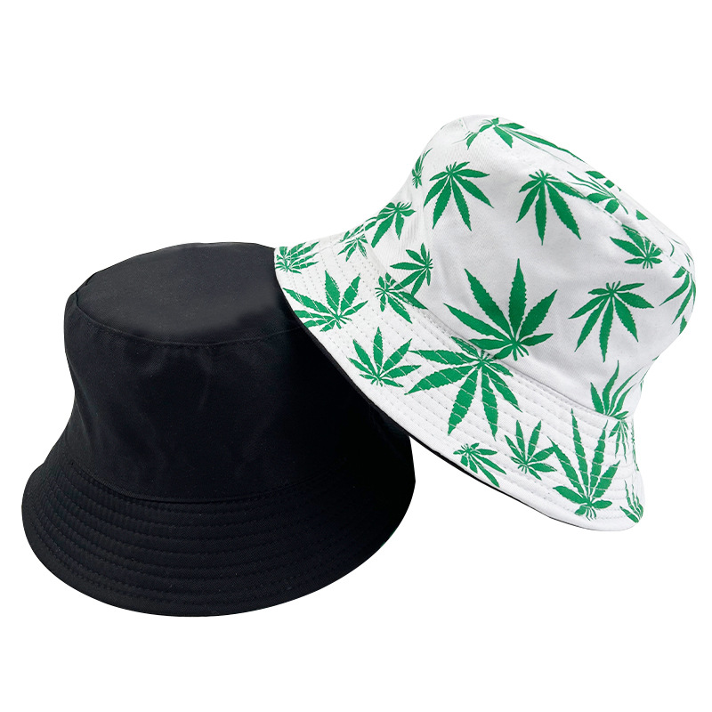 Leaf Print Reversible Bucket Hat Hip Hop Couple Beach Sun Hat