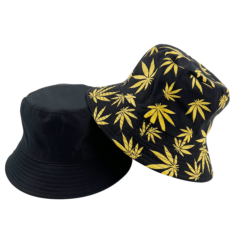 Leaf Print Reversible Bucket Hat Hip Hop Couple Beach Sun Hat