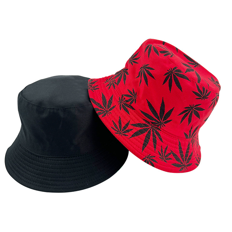 Leaf Print Reversible Bucket Hat Hip Hop Couple Beach Sun Hat