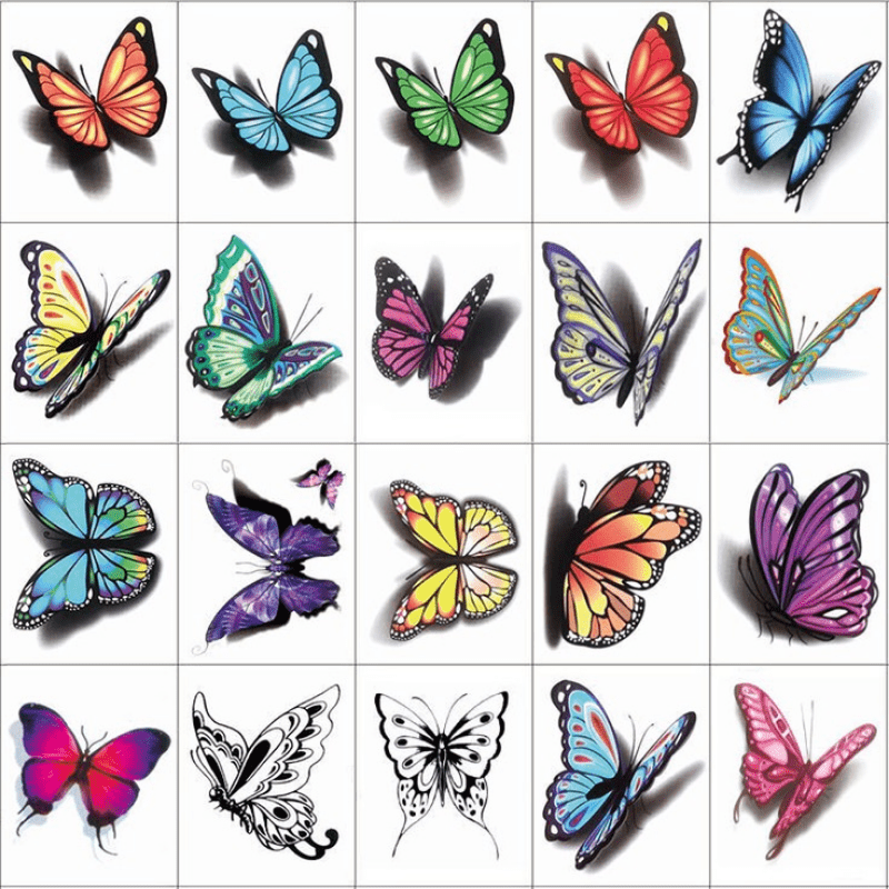 

20 Sheets Of Red Bow Butterfly Tattoo Stickers - Waterproof & Long Lasting For Women