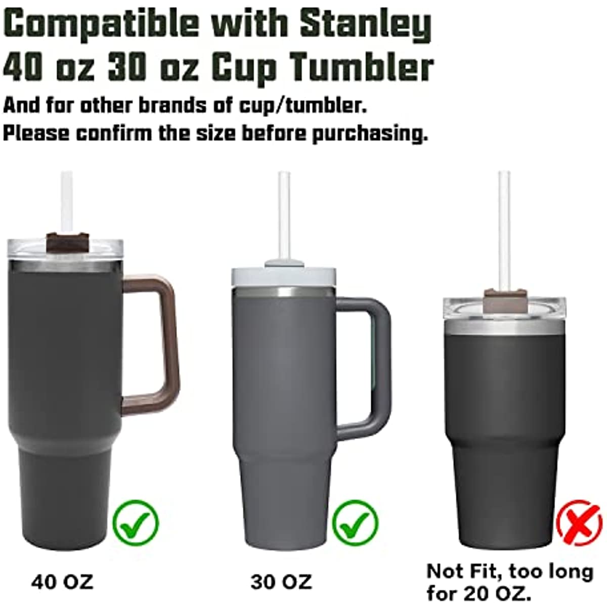 Replacement Glass Straws 40 oz for Stanley Adventure Travel Tumbler 8 Pack  Reusable Straws with Cleaning