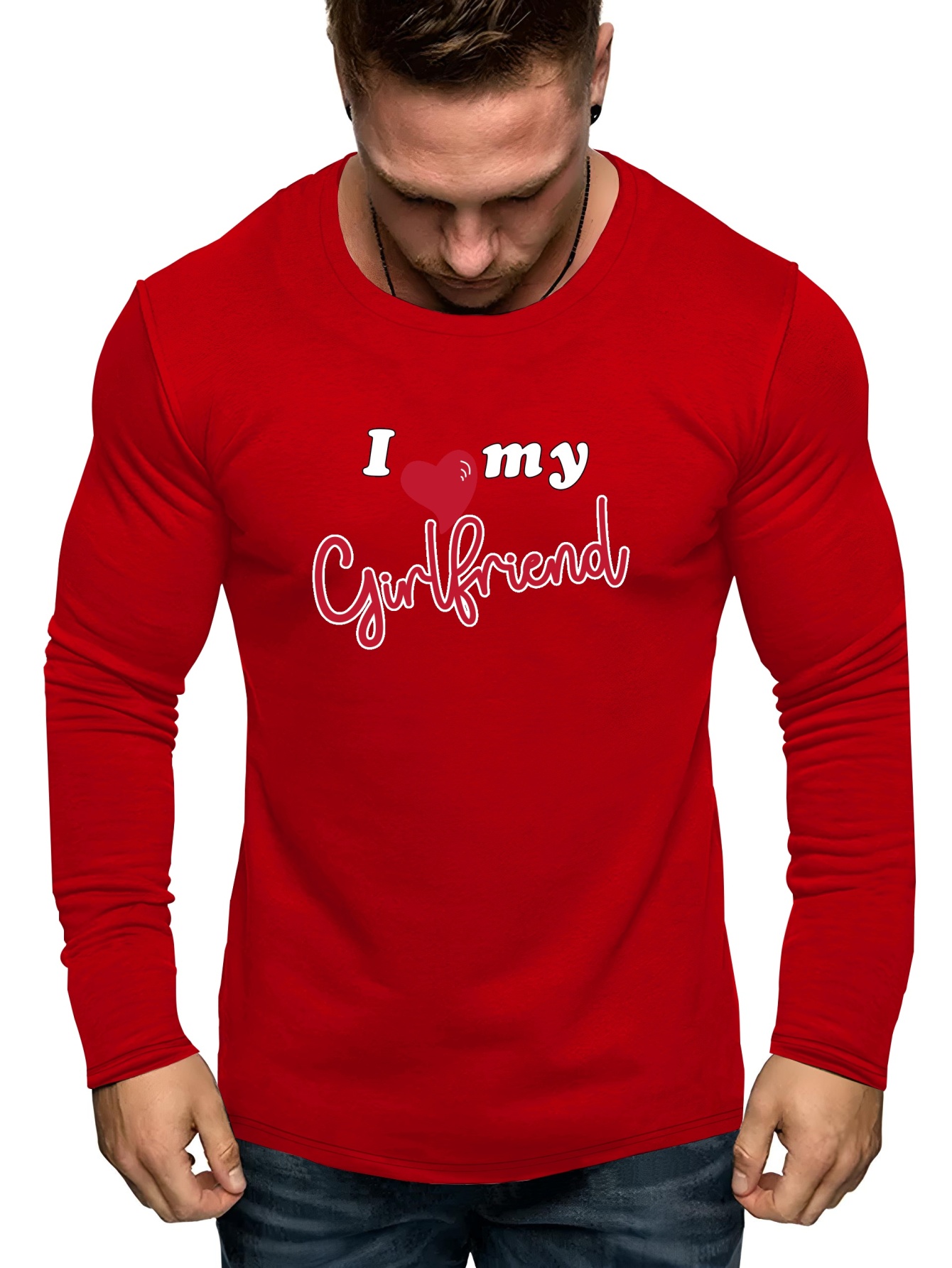 Love Girlfriend Print Men's Outfits Casual Crew Neck Long - Temu