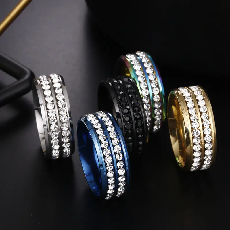 Titanium Steel Ring Jewelry Double Artificial Diamond Zircon - Temu