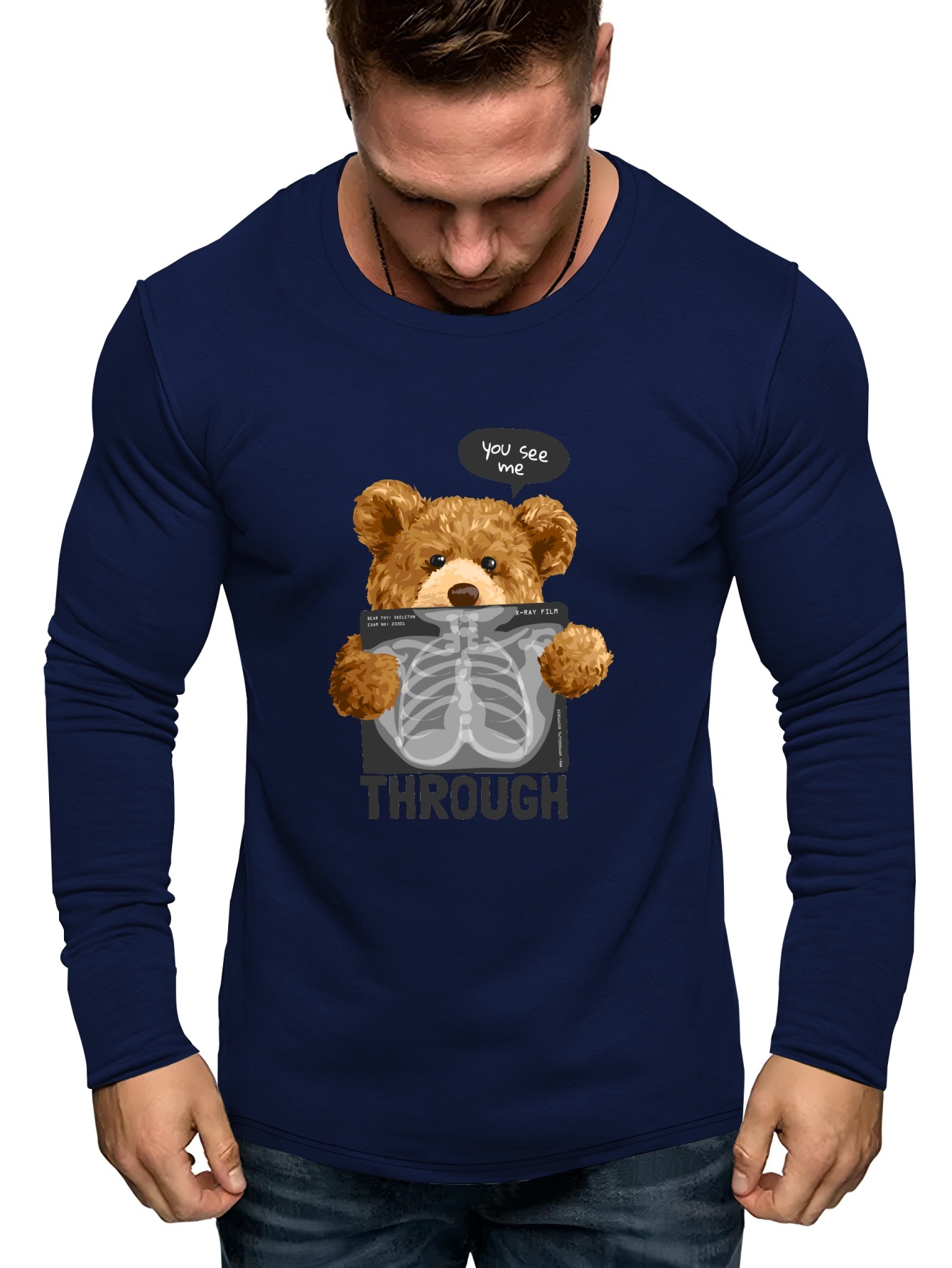 Teddy Bear Print T Shirt Long Sleeve Casual Top For Spring Fall