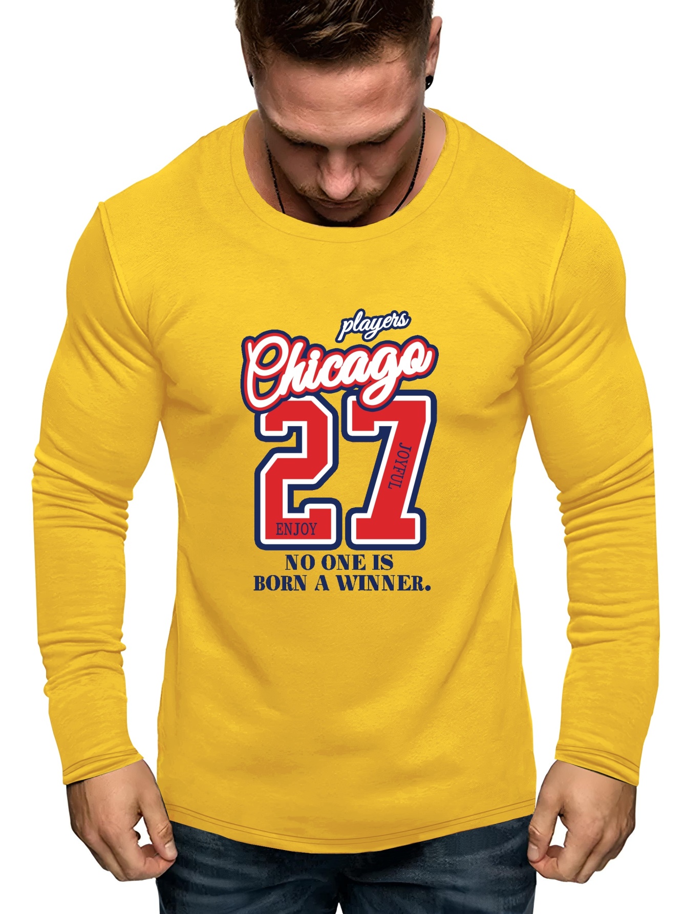 Chicaga 27 Graphic Print Mens Creative Top Casual Plus Size Mid Stretch  Crew Neck Long Sleeve T Shirt Mens Clothes For Spring And Autumn Outdoor, Shop On Temu And start Saving