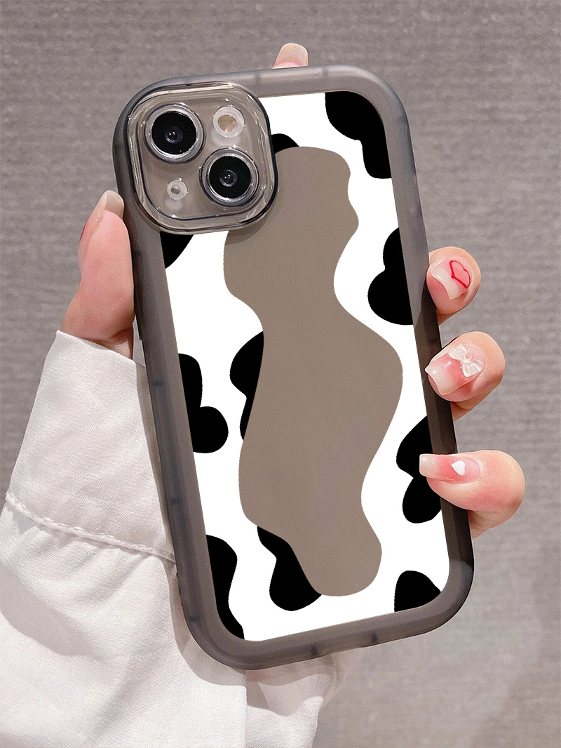 Cow Sticker Graphic Pattern Anti-fall Silicon Phone Case for iPhone 14, 13,  12, 11 Pro Max, XS Max, X, XR, 8, 7, 6, 6S Mini, Plus, Grey, Gift for
