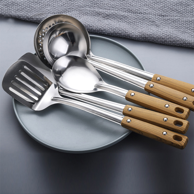 Stainless Steel Kitchen Cooking Utensils Set Wooden Handle - Temu