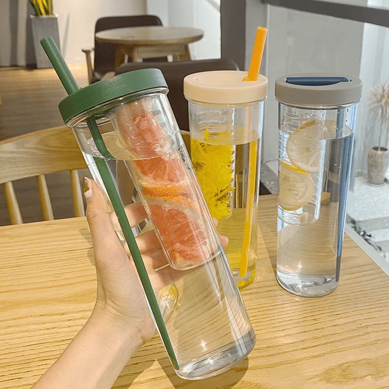 Cute Water Bottle with Foldable Straw 700ML Water Bottle Fruit Tea