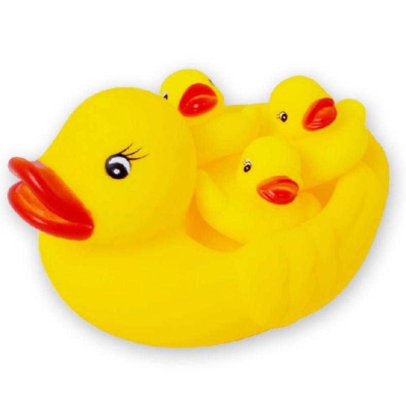 Squeaking bath toy Rubber Duck family - with 3 ducklings 