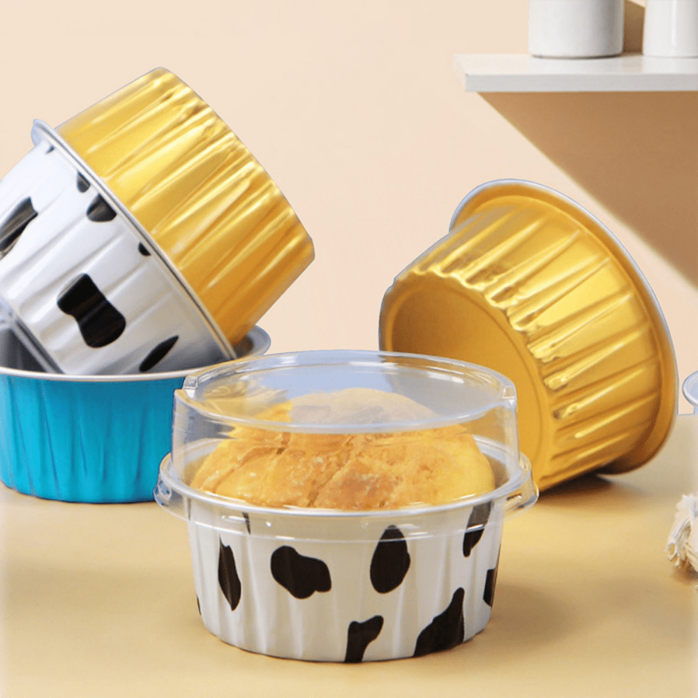 Foil Baking Cups with Lids,NOGIS 50pcs 5oz Aluminum Foil Cupcake Cups Liners,Mini  Cake Pans,Disposable Muffin Tins,Snack Pudding Dessert Cup with  Lid,Disposable Ramekins Containers Flans 
